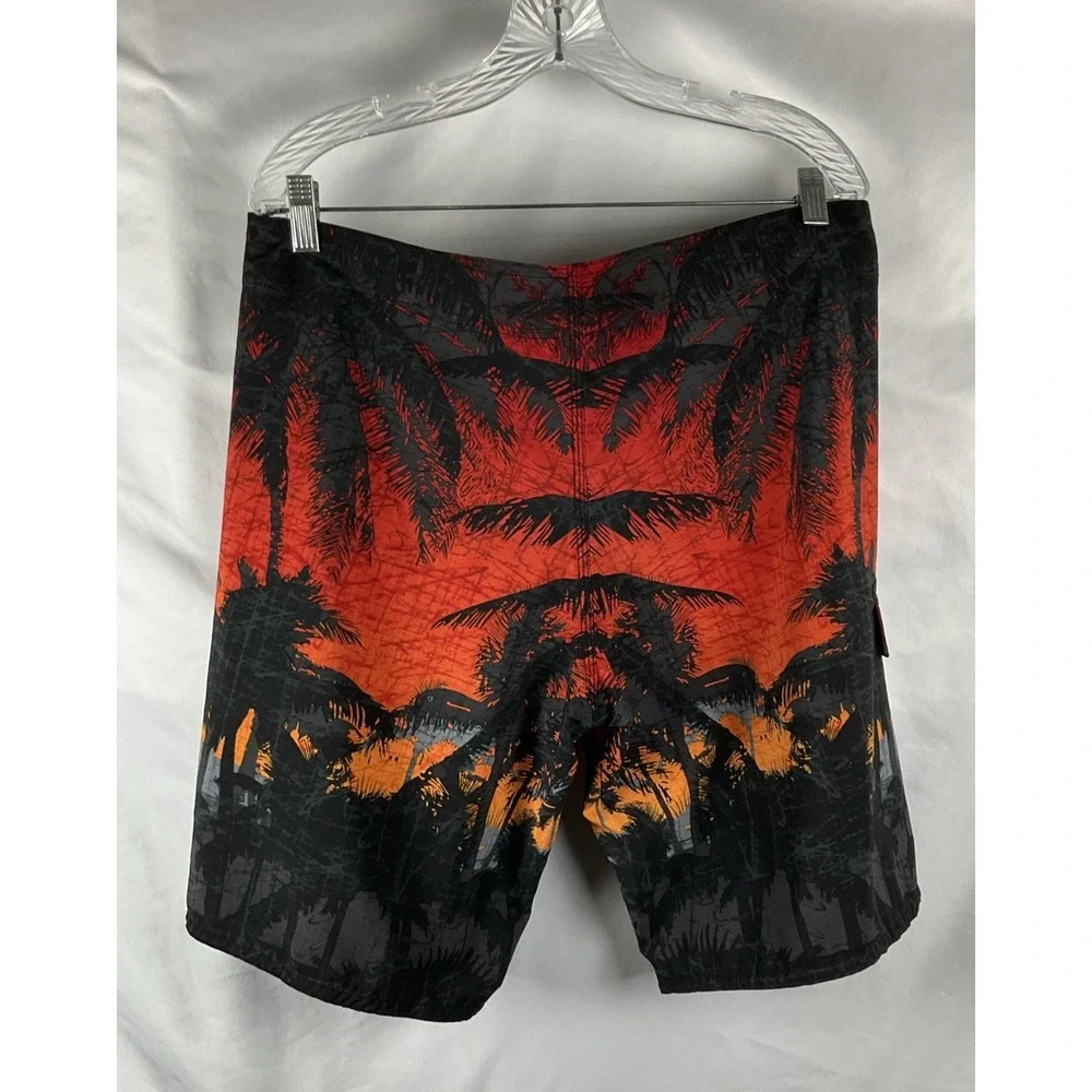 Distortion Men's Size‎ XL Black Orange Americana Palm Sunset Swim Board Shorts